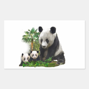 Panda bear and cubs art metal ornament sticker