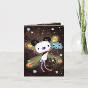 Panda Bear and cute cloud friend card dark grungy