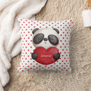 Panda Bear and Hearts-Double Sided-Monogrammed Throw Pillow