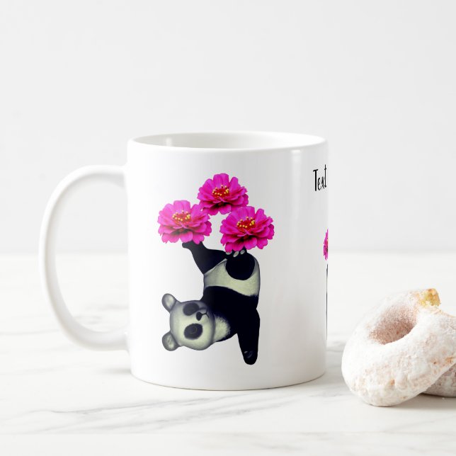 Panda Bear And Zinnia Flower Personalized Coffee Mug (With Donut)