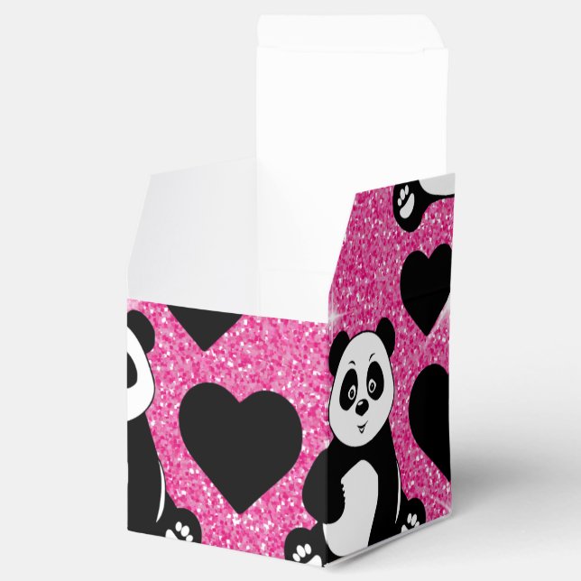 Panda Bear Animal Lover Black Hearts Pink Glitter Favor Box (Opened)