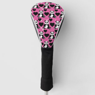 Panda Bear Animal Lover Black Hearts Pink Glitter Golf Head Cover