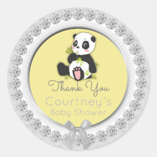 Panda Bear Baby Shower Yellow Grey Thank You Favou Classic Round Sticker