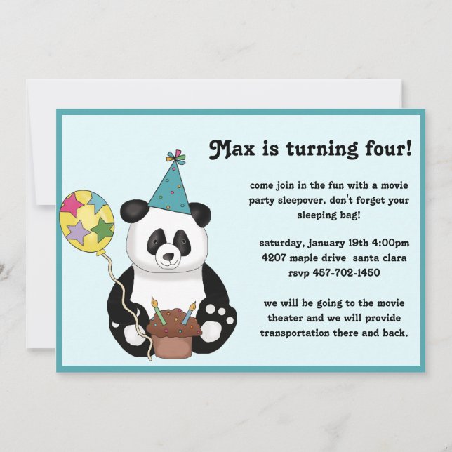 Panda Bear Birthday Invitation (Front)
