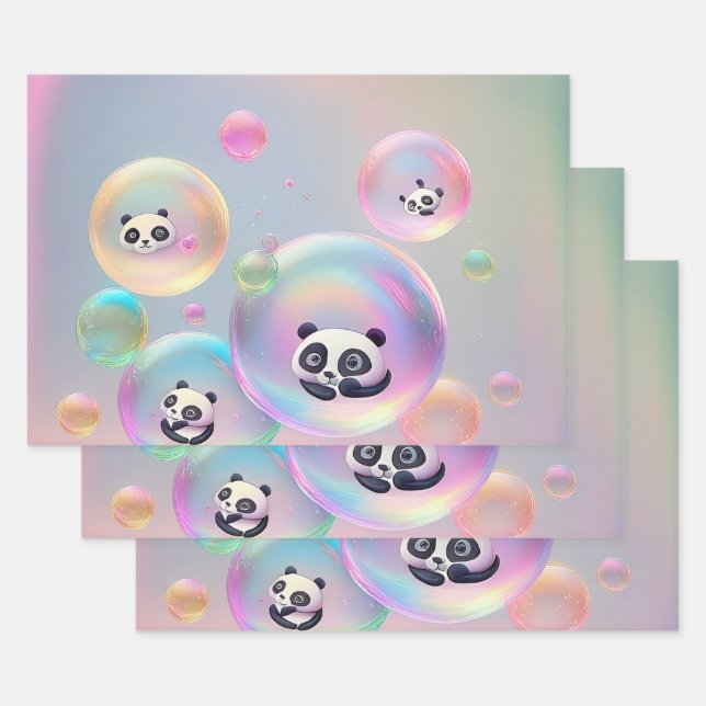 Panda Bear Bubbles Wrapping Paper Sheet (Set)