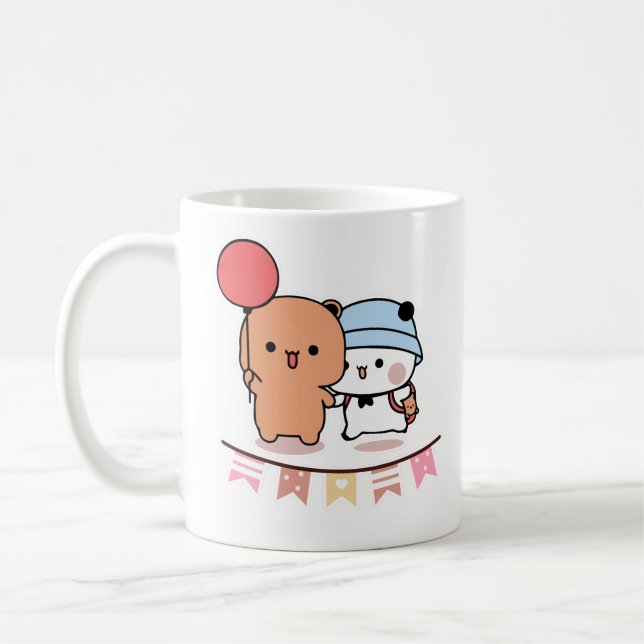 PANDA BEAR, bubu and dudu hugs love balloon Coffee Mug (Left)