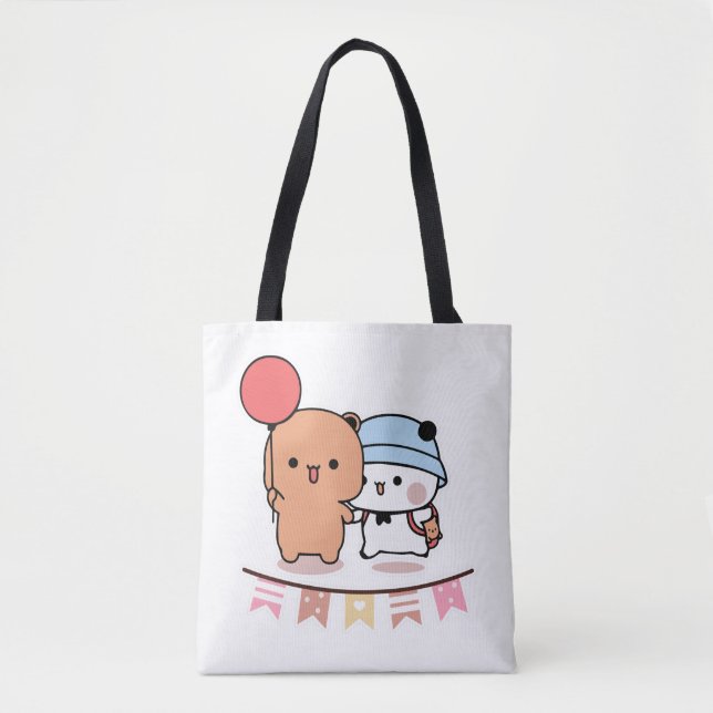 PANDA BEAR, bubu and dudu hugs love balloon Tote Bag (Front)
