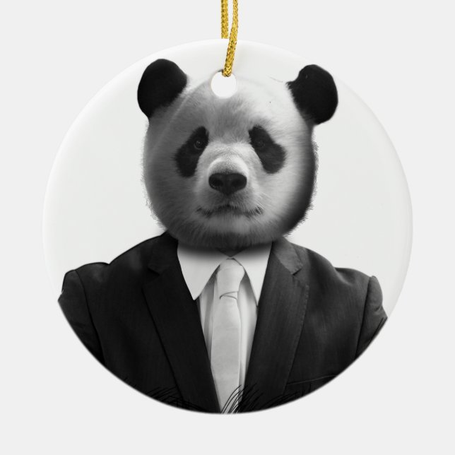 Panda Bear Business Suit Ceramic Ornament (Front)