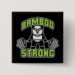 Panda Bear Cartoon - Bamboo Strong - Deadlift 2 Inch Square Button