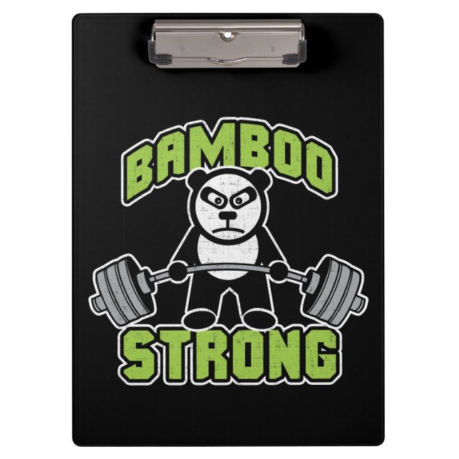 Panda Bear Cartoon - Bamboo Strong - Deadlift Clipboard (Front)