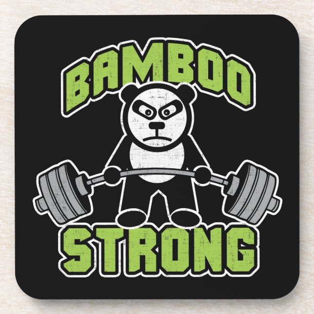 Panda Bear Cartoon - Bamboo Strong - Deadlift Coaster (Front)