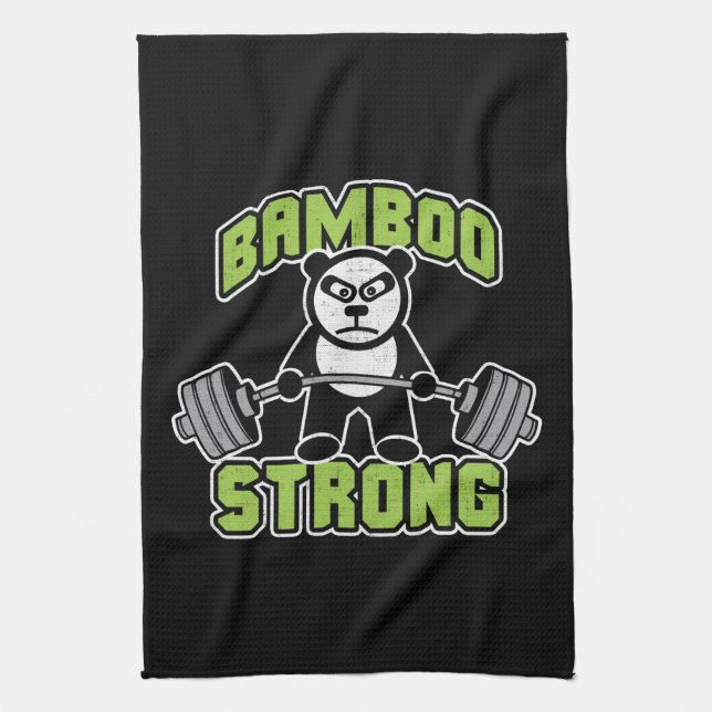 Panda Bear Cartoon - Bamboo Strong - Deadlift Kitchen Towel (Vertical)