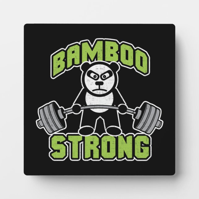 Panda Bear Cartoon - Bamboo Strong - Deadlift Plaque (Front)