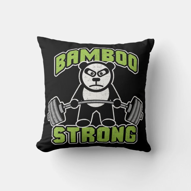 Panda Bear Cartoon - Bamboo Strong - Deadlift Throw Pillow (Front)
