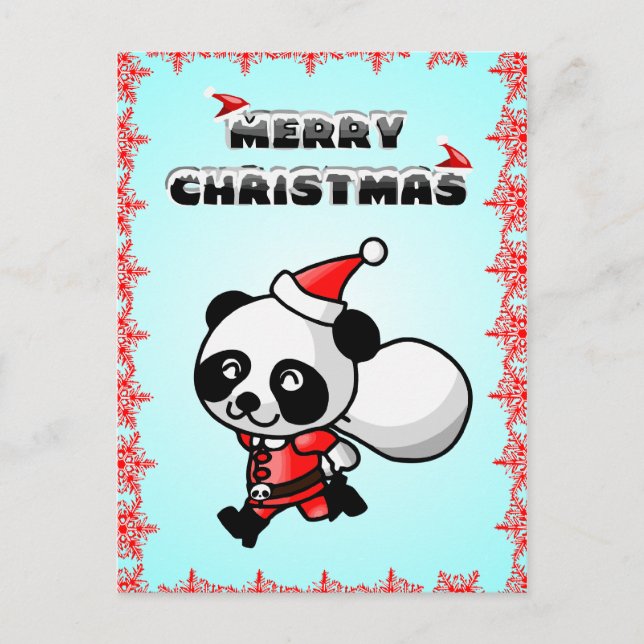 Panda Bear Cartoon Merry Christmas Postcard (Front)