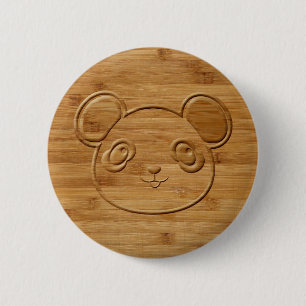 Panda Bear Carved Bamboo Print 2 Inch Round Button