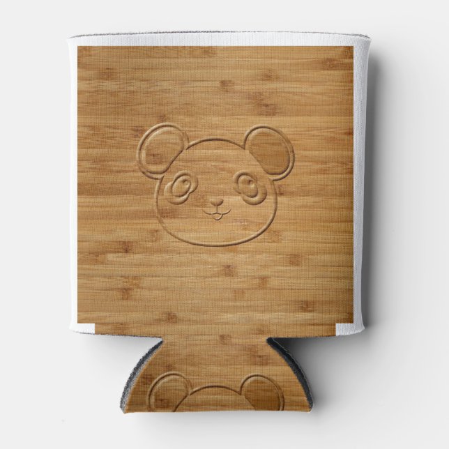 Panda Bear Carved Bamboo Print Can Cooler (Front)