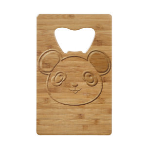 Panda Bear Carved Bamboo Print Credit Card Bottle Opener