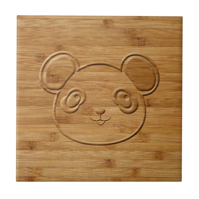 Panda Bear Carved Bamboo Print Tile (Front)