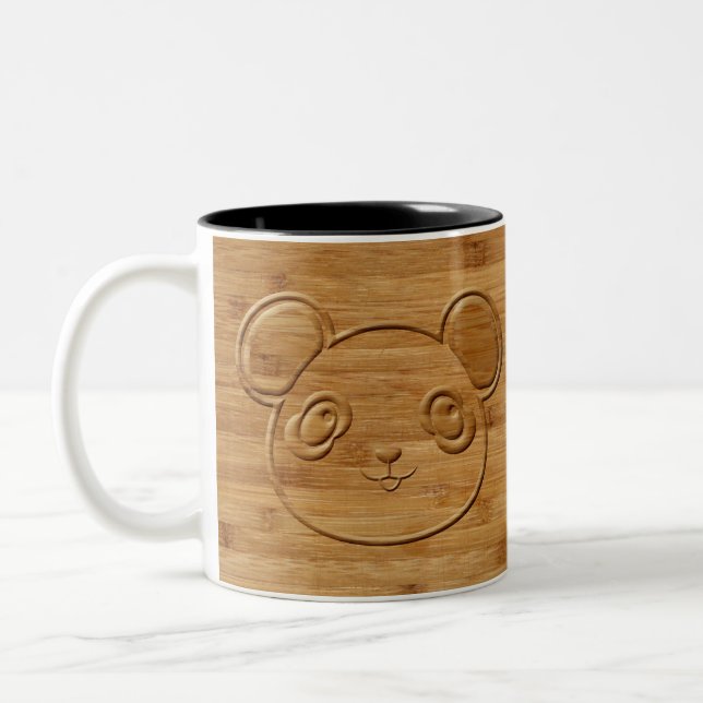 Panda Bear Carved Bamboo Print Two-Tone Coffee Mug (Left)