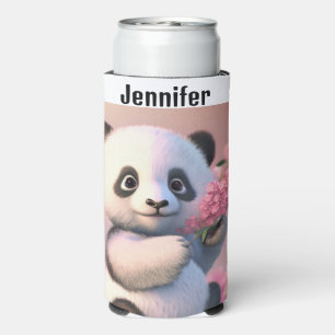 Panda Bear Cherry Blossom Personalize Name Tall  Seltzer Can Cooler
