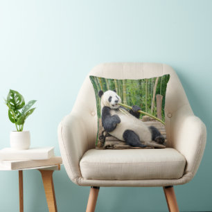 Panda Bear Chewing on a Bamboo Stalk Throw Pillow