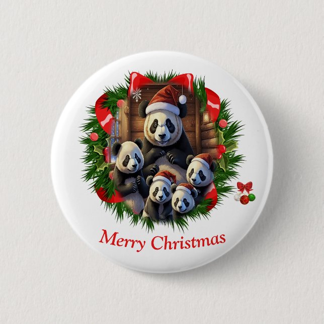 Panda Bear Christmas 2 Inch Round Button (Front)