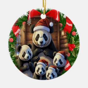 panda Bear christmas Ceramic Ornament