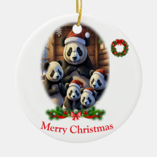 Panda Bear Christmas Ceramic Ornament
