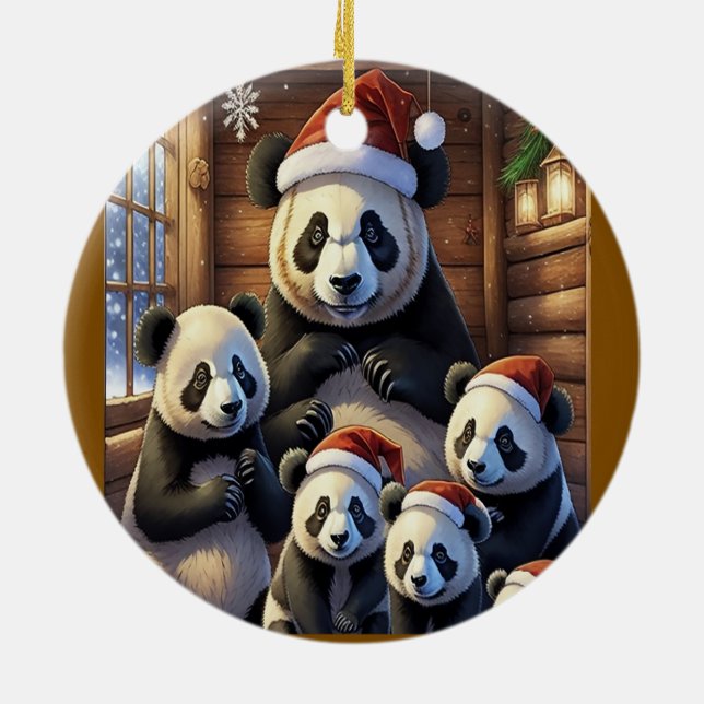 Panda Bear Christmas Ceramic Ornament (Back)