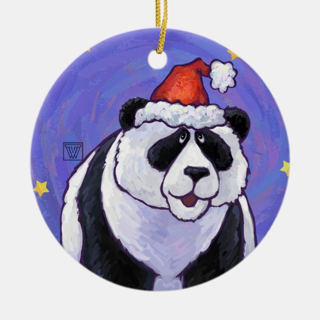 Panda Bear Christmas Ceramic Ornament (Front)
