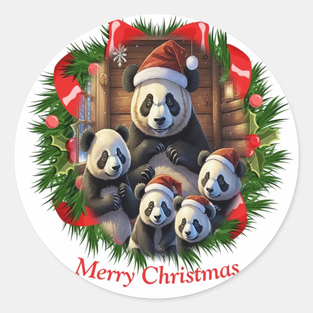 Panda Bear Christmas Classic Round Sticker (Front)