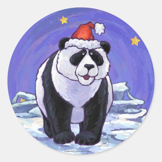 Panda Bear Christmas Classic Round Sticker (Front)