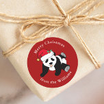 Panda Bear Christmas Cute Custom Red Gift Classic Round Sticker<br><div class="desc">This cute Christmas panda bear is a beautiful wild animal sticker for a person who loves panda bears that wear funny red Santa hats. Adorable personalized gift wrapping stickers to label who the present is from during the holidays.</div>