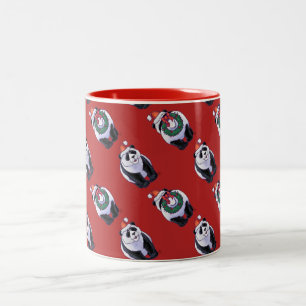 Panda Bear Christmas On Red Two-Tone Coffee Mug