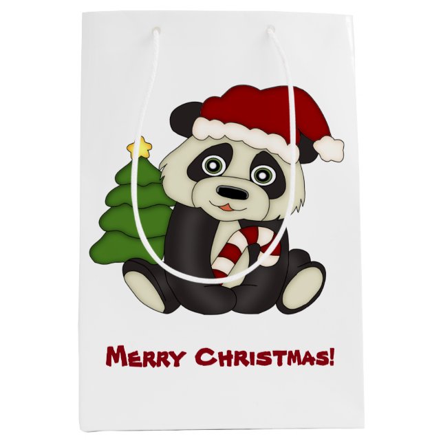 Panda Bear Christmas Personalized Medium Gift Bag (Front)