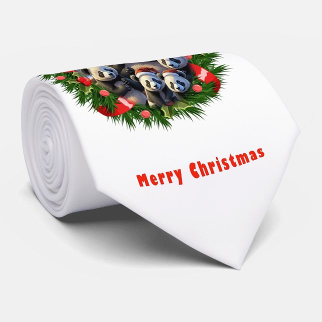 Panda Bear Christmas Tie (Rolled)