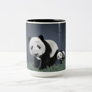 panda bear cute cuddly animal black white sweet Two-Tone coffee mug