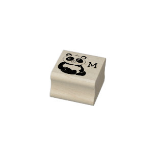 Panda Bear Cute Kid's Monogram Initial Rubber Stamp
