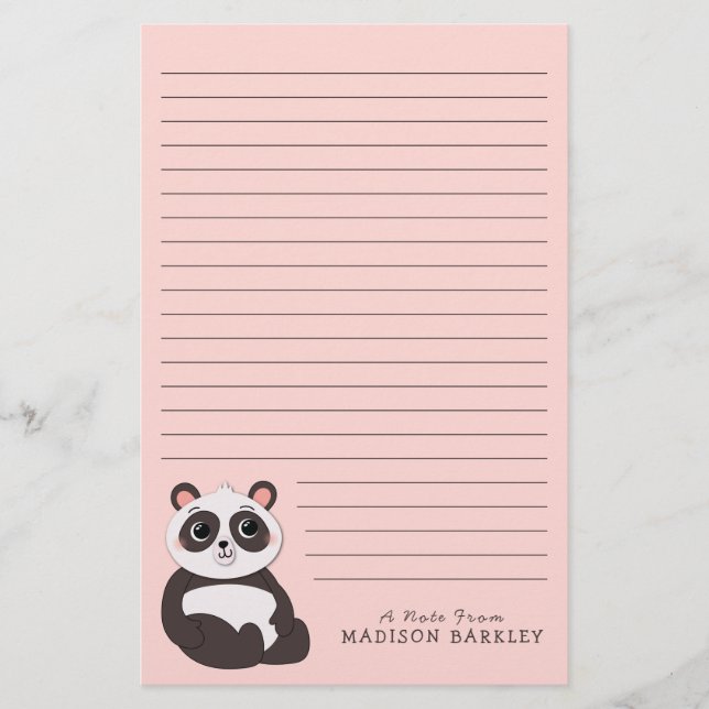 Panda Bear Cute Kid's Stationery (Front)