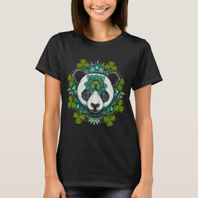 Panda bear Face Head Mandala Shamrock C St Patrick T-Shirt (Front)