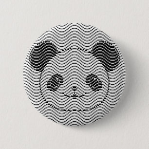 Panda Bear Face On Wave Pattern 2 Inch Round Button