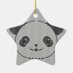 Panda Bear Face On Wave Pattern Ceramic Ornament