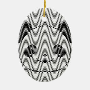 Panda Bear Face On Wave Pattern Ceramic Ornament