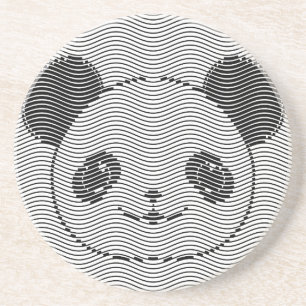 Panda Bear Face On Wave Pattern Coaster