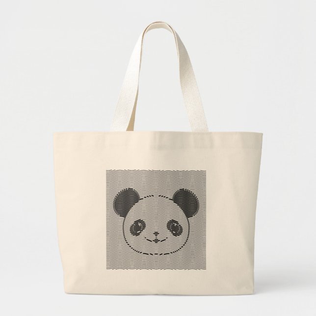Panda Bear Face On Wave Pattern Large Tote Bag (Front)