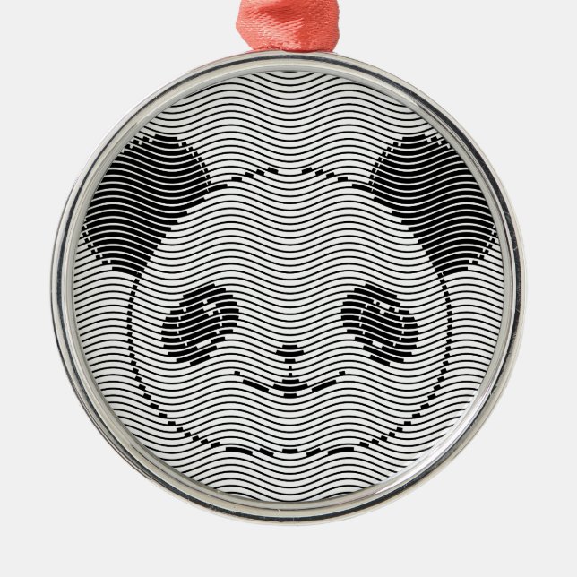 Panda Bear Face On Wave Pattern Metal Ornament (Front)
