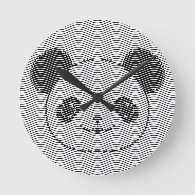 Panda Bear Face On Wave Pattern Round Clock (Front)