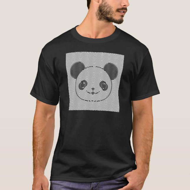 Panda Bear Face On Wave Pattern T-Shirt (Front)