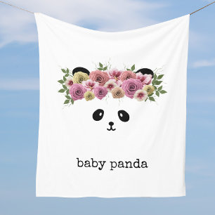 Panda Bear Face White Personalized Fleece Blanket